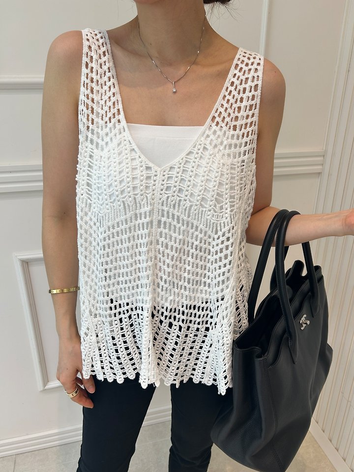 Pearls room - Korean Women Fashion - #momslook - Mesh Cup Sleeveless Set - 7