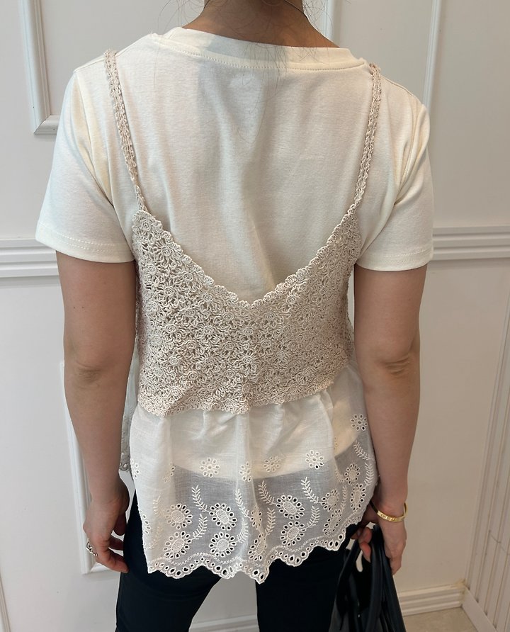 Pearls room - Korean Women Fashion - #momslook - Lace Short Sleeve Set - 10