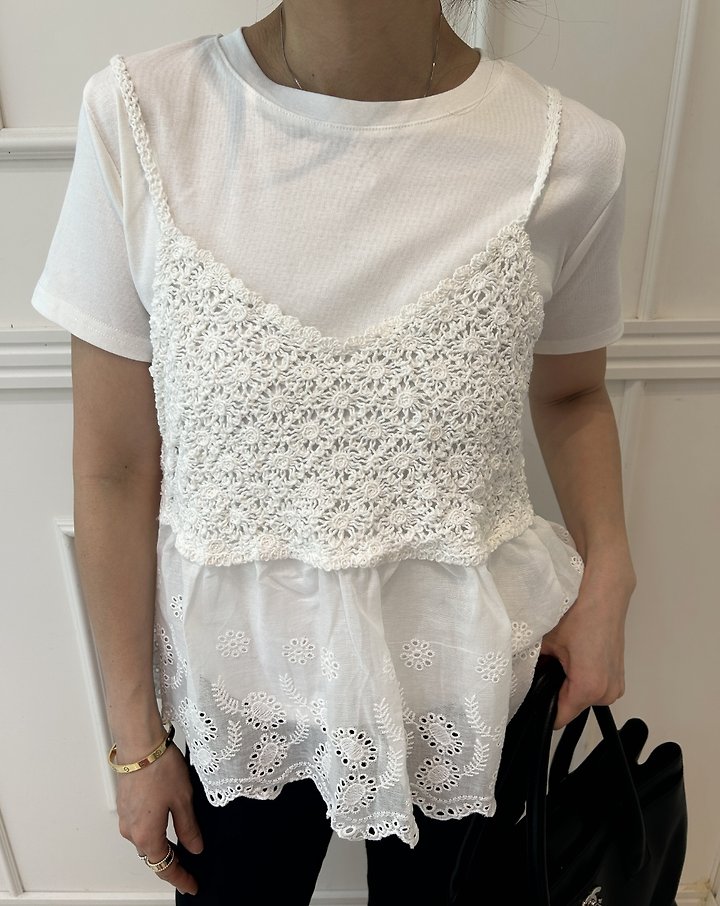 Pearls room - Korean Women Fashion - #momslook - Lace Short Sleeve Set - 2