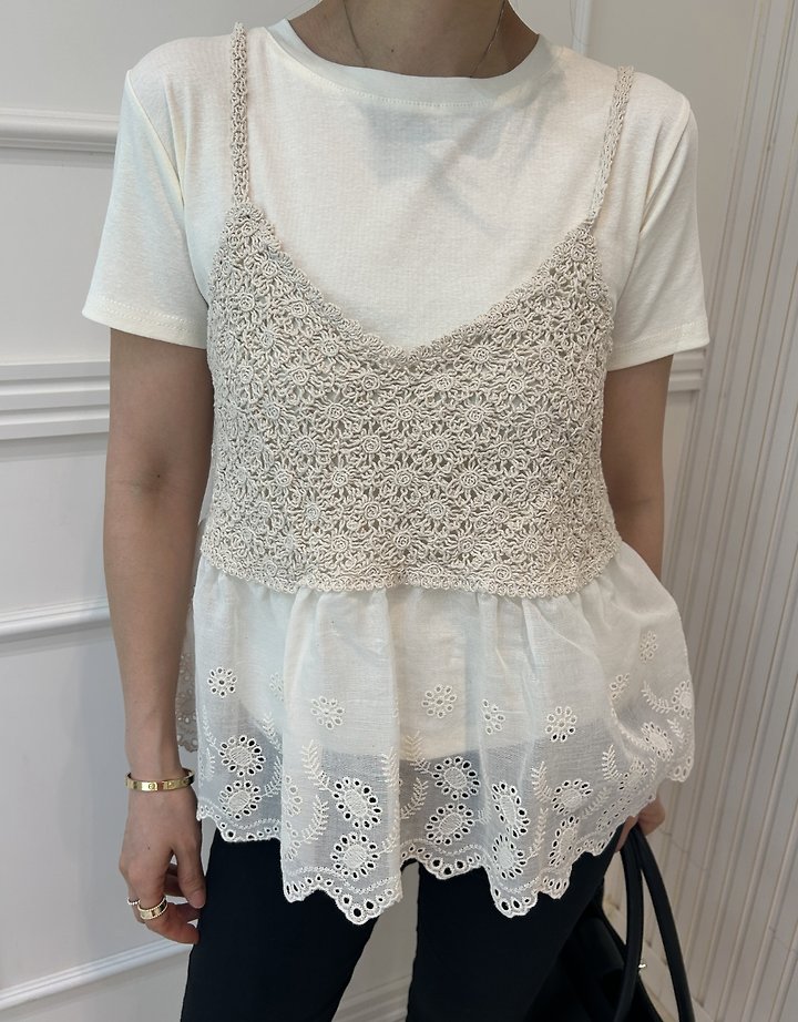 Pearls room - Korean Women Fashion - #momslook - Lace Short Sleeve Set - 6