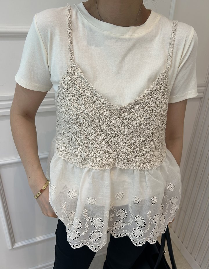 Pearls room - Korean Women Fashion - #momslook - Lace Short Sleeve Set - 8