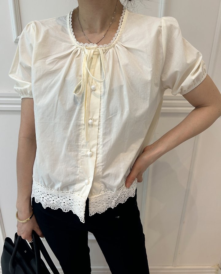 Pearls room - Korean Women Fashion - #momslook - Blanc Blouse - 3