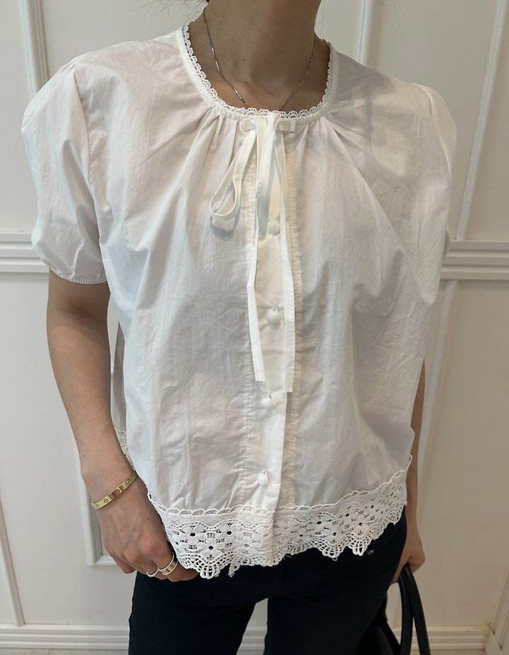Pearls room - Korean Women Fashion - #momslook - Blanc Blouse - 6