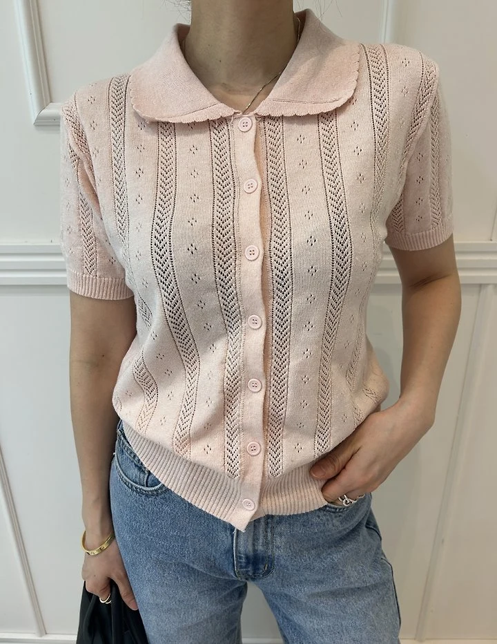 Pearls room - Korean Women Fashion - #momslook - Scallop Collar Knit