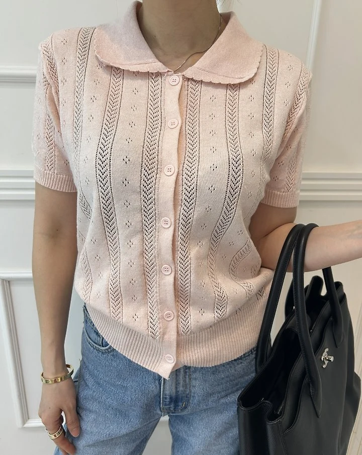 Pearls room - Korean Women Fashion - #momslook - Scallop Collar Knit - 3