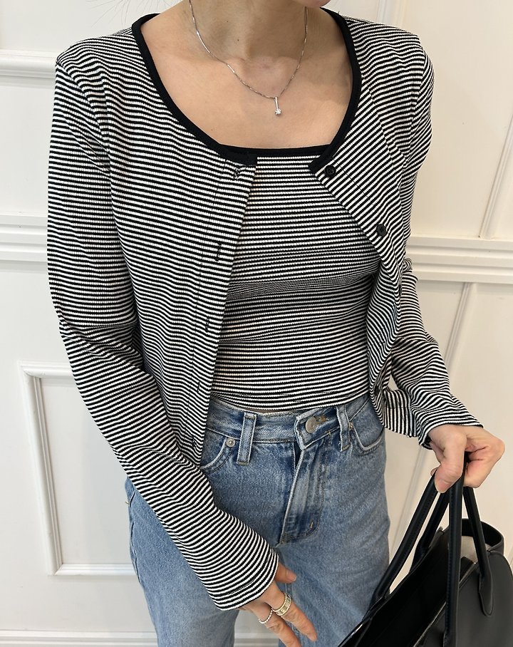 Pearls room - Korean Women Fashion - #momslook - Ribbed Stripe Set - 10