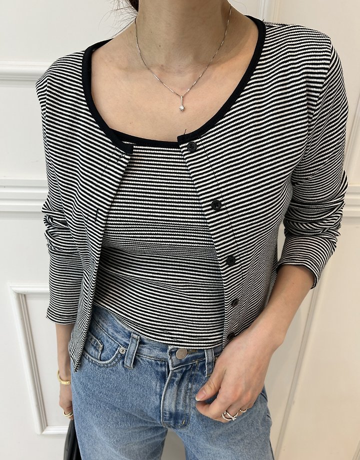 Pearls room - Korean Women Fashion - #momslook - Ribbed Stripe Set - 12