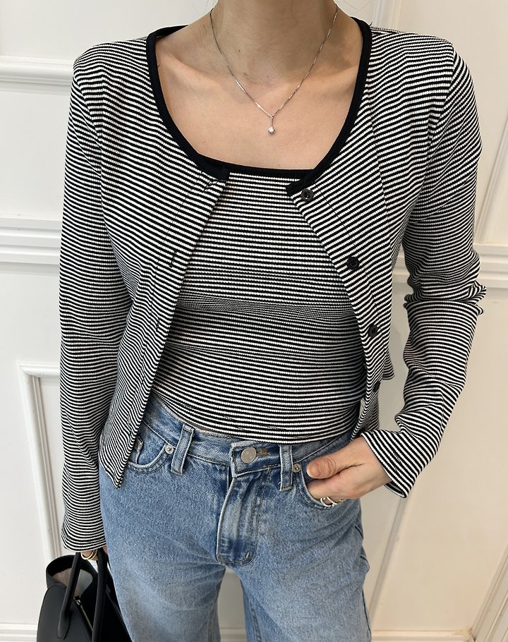 Pearls room - Korean Women Fashion - #momslook - Ribbed Stripe Set - 8
