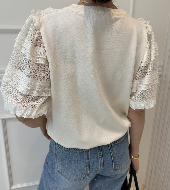 Pearls room - Korean Women Fashion - #momslook - Lace Tiered Knit - 12