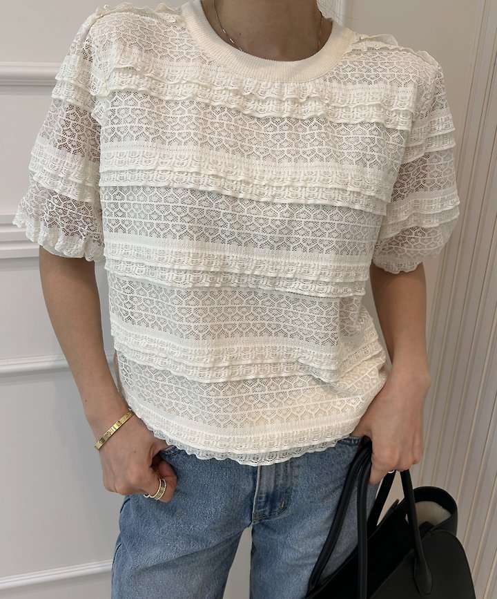 Pearls room - Korean Women Fashion - #momslook - Lace Tiered Knit - 8