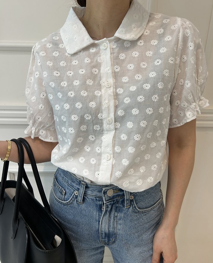 Pearls room - Korean Women Fashion - #momslook - Embroidered Blouse - 3