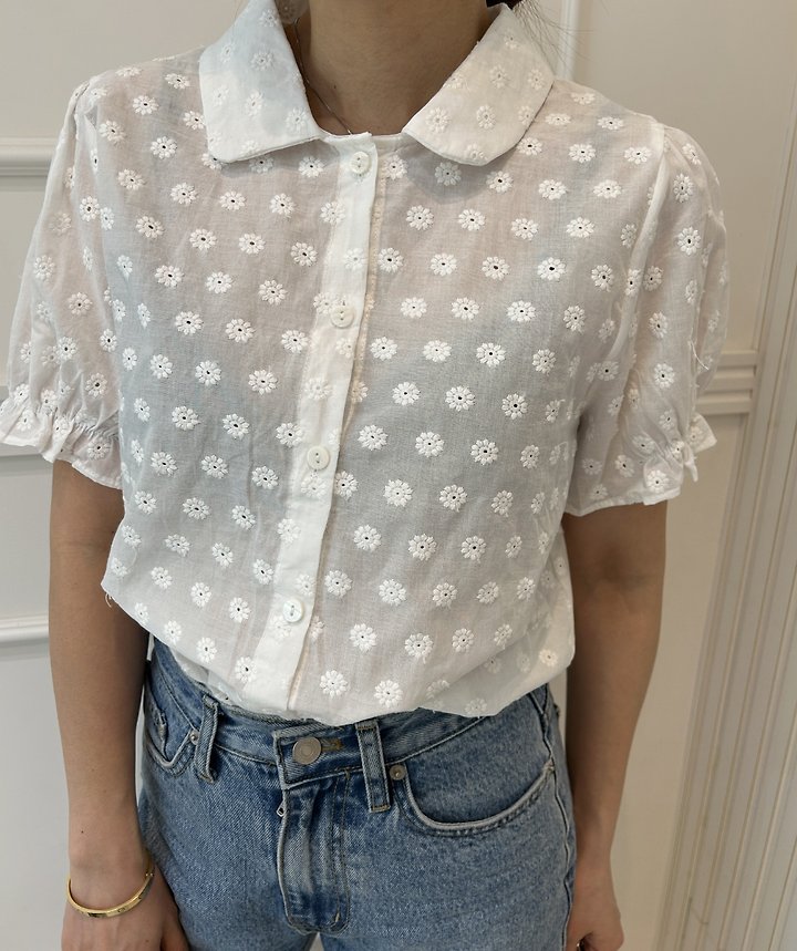 Pearls room - Korean Women Fashion - #momslook - Embroidered Blouse - 5