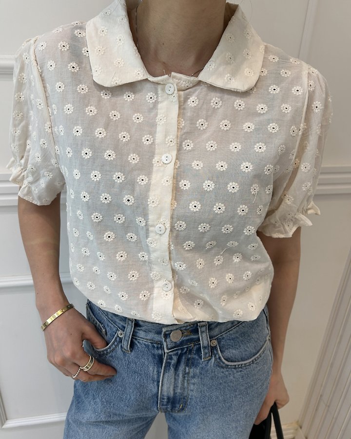 Pearls room - Korean Women Fashion - #momslook - Embroidered Blouse - 7
