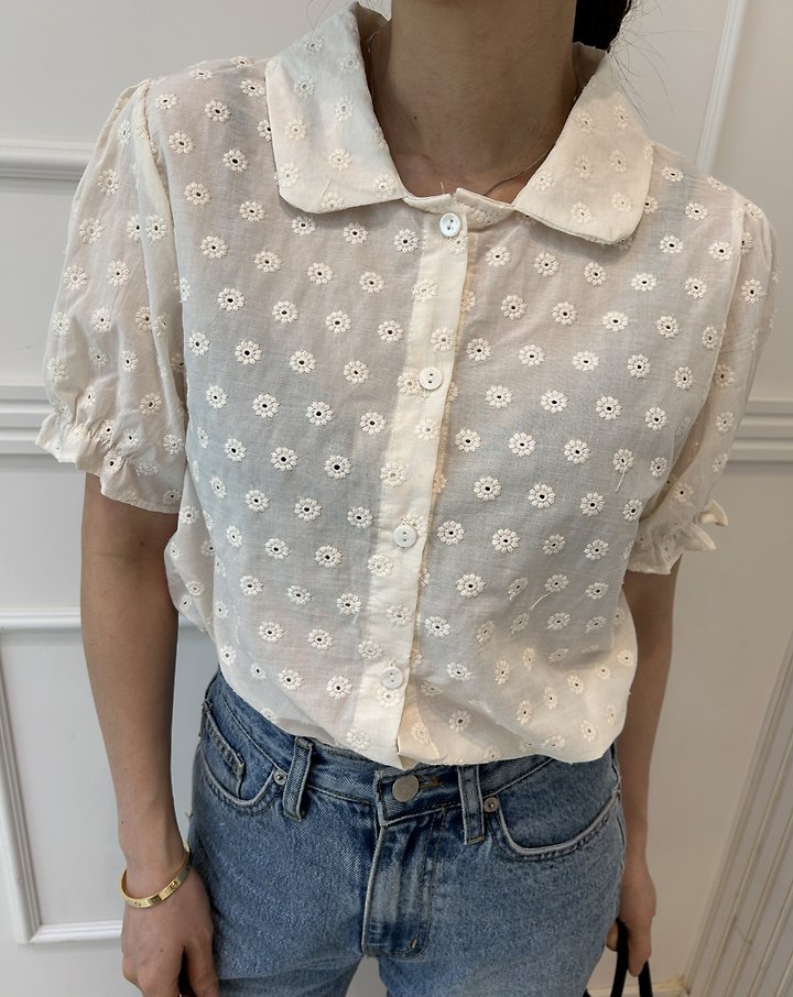 Pearls room - Korean Women Fashion - #momslook - Embroidered Blouse - 9