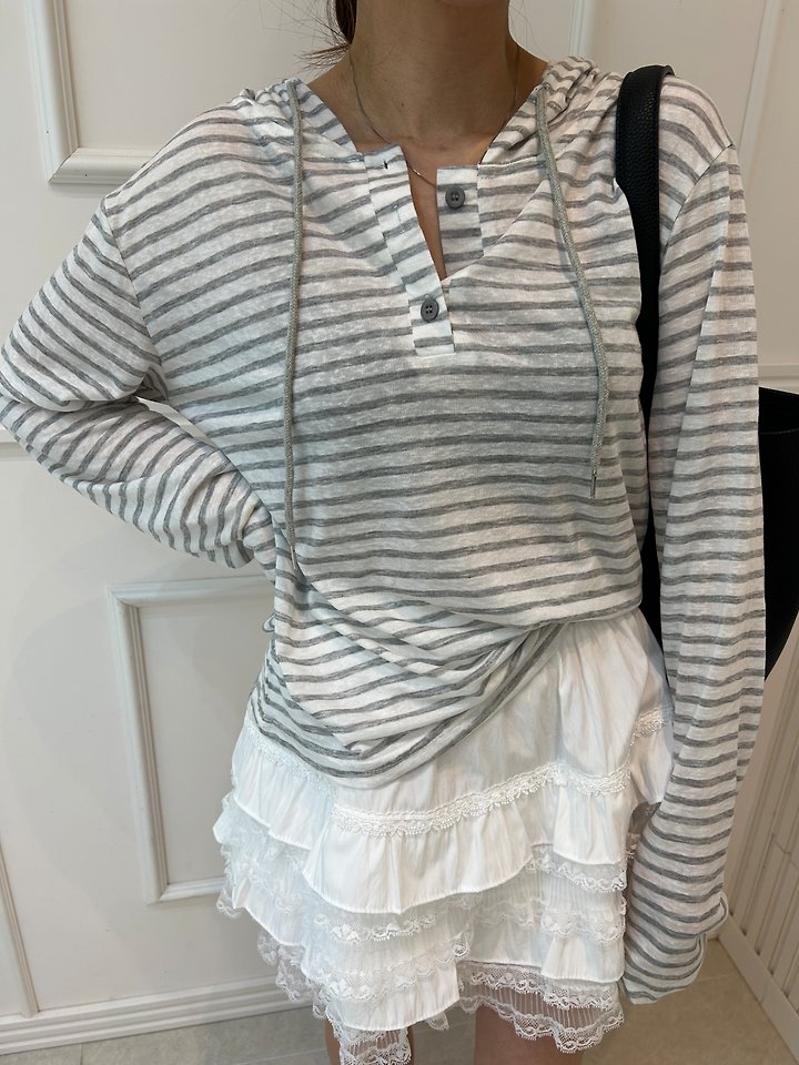 Pearls room - Korean Women Fashion - #momslook - Striped Hoodie - 10