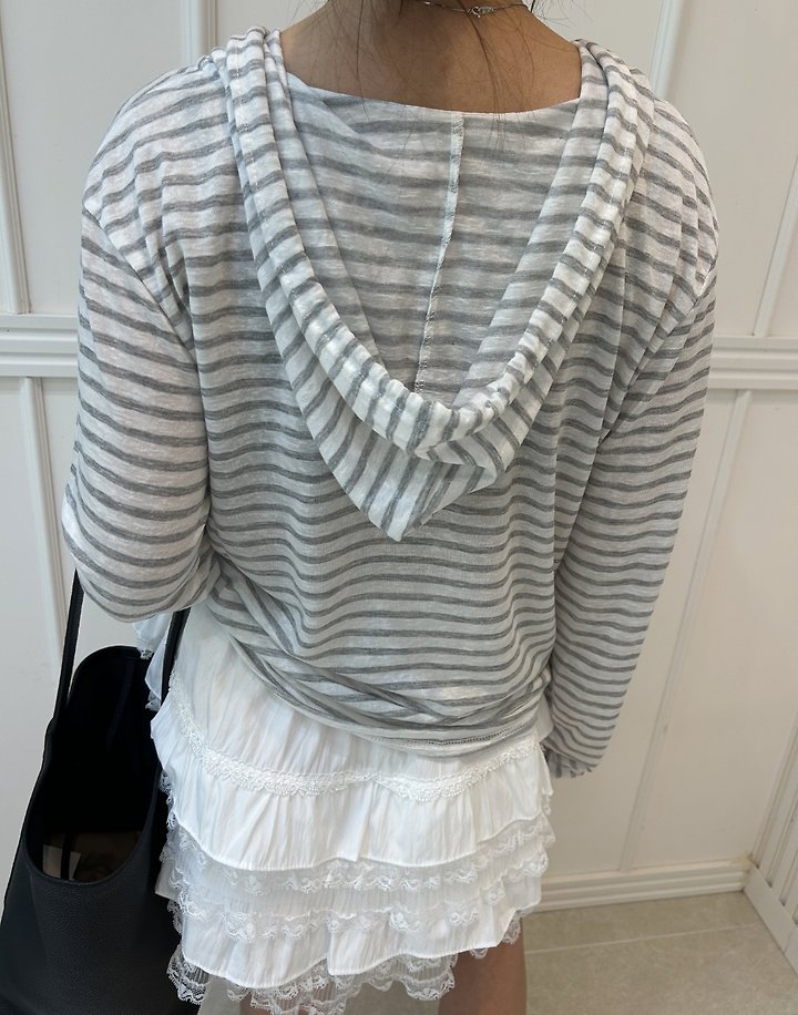 Pearls room - Korean Women Fashion - #momslook - Striped Hoodie - 12