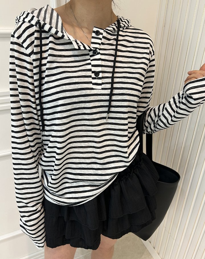 Pearls room - Korean Women Fashion - #womensfashion - Striped Hoodie - 4