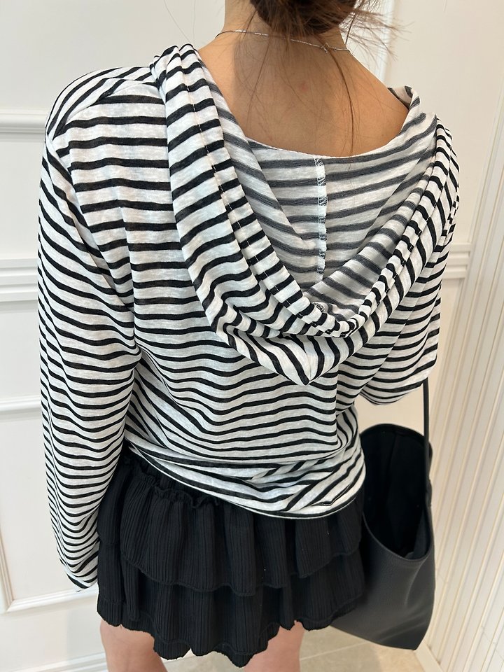 Pearls room - Korean Women Fashion - #momslook - Striped Hoodie - 6
