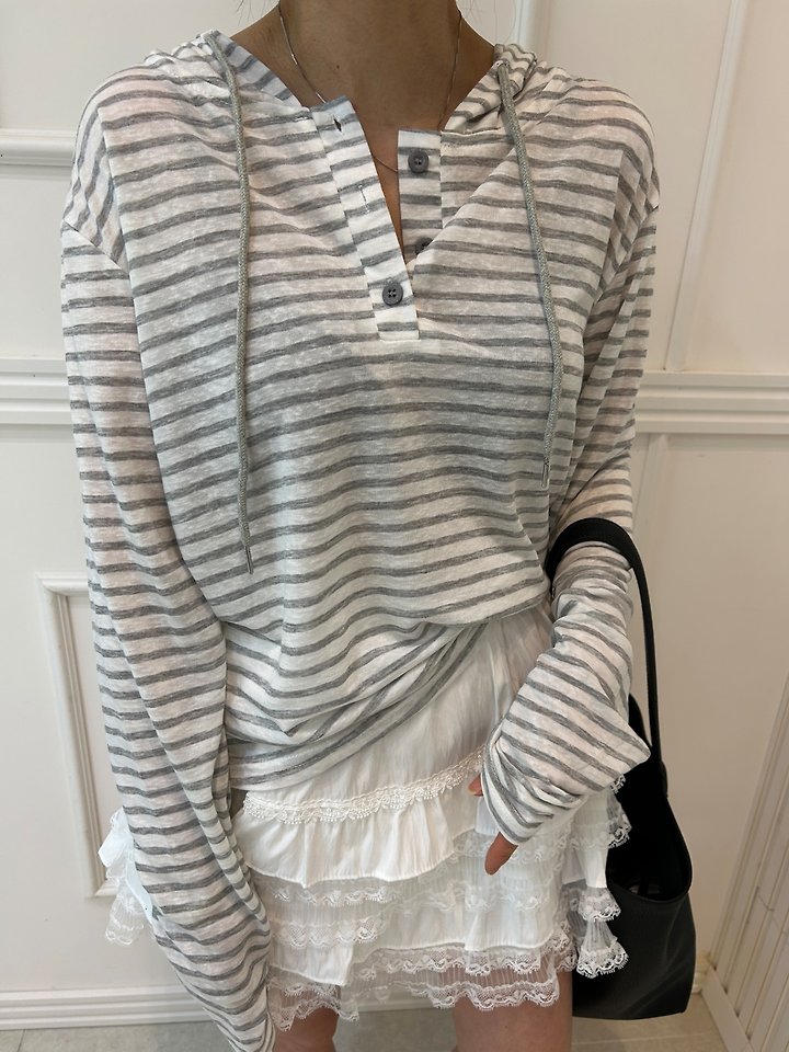 Pearls room - Korean Women Fashion - #momslook - Striped Hoodie - 8