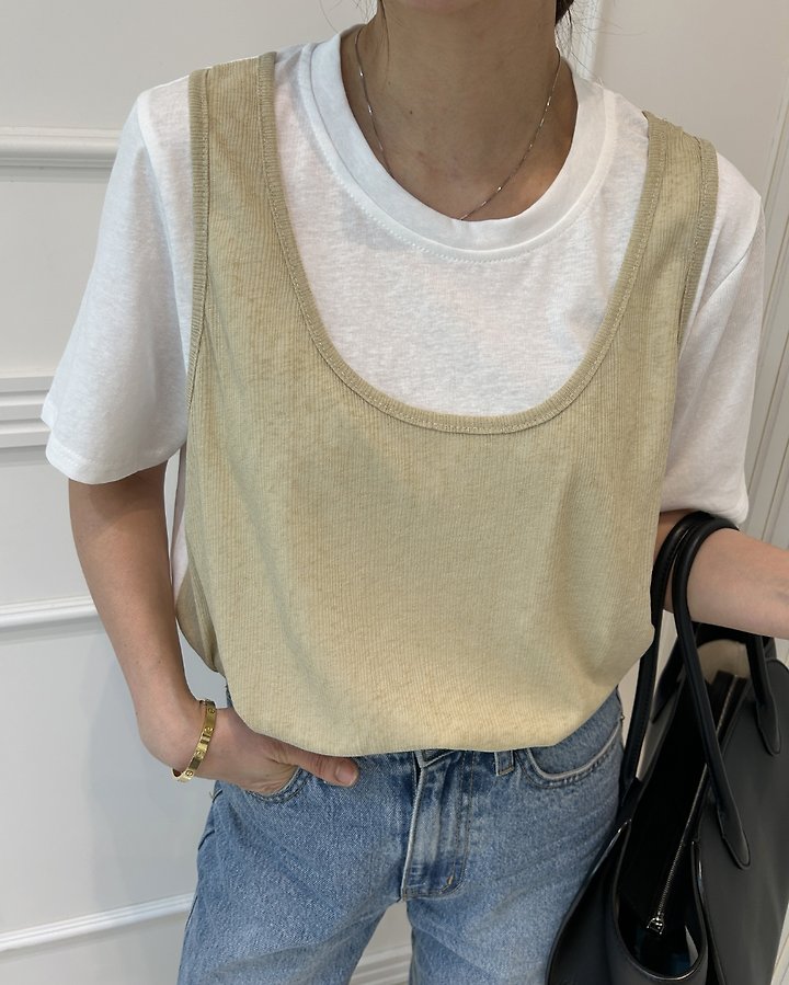 Pearls room - Korean Women Fashion - #momslook - Double Layered Tee - 11