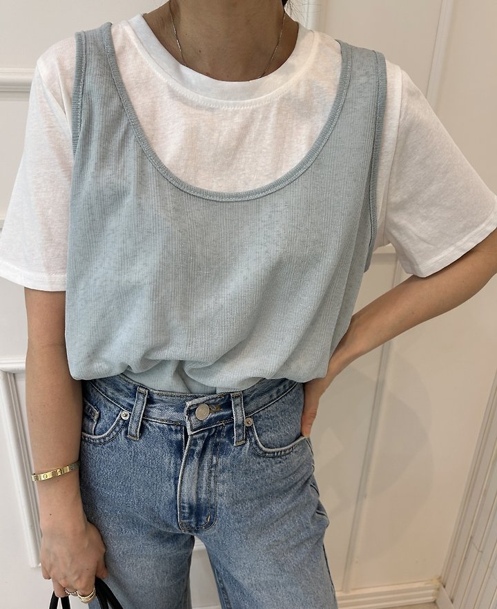 Pearls room - Korean Women Fashion - #momslook - Double Layered Tee - 3