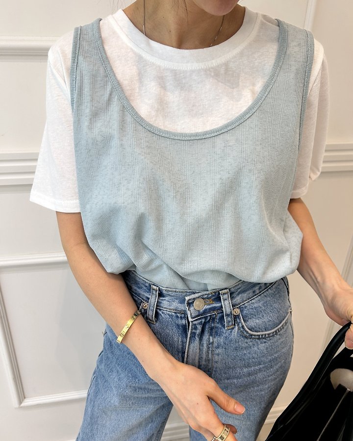 Pearls room - Korean Women Fashion - #momslook - Double Layered Tee - 5