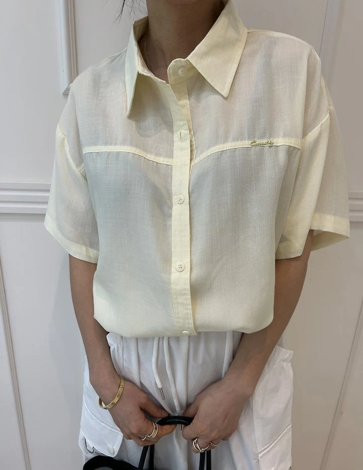 Pearls room - Korean Women Fashion - #momslook - String Linen Shirt