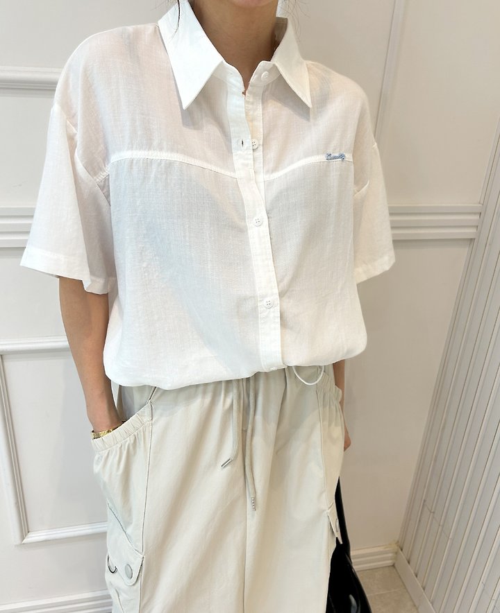 Pearls room - Korean Women Fashion - #momslook - String Linen Shirt - 11