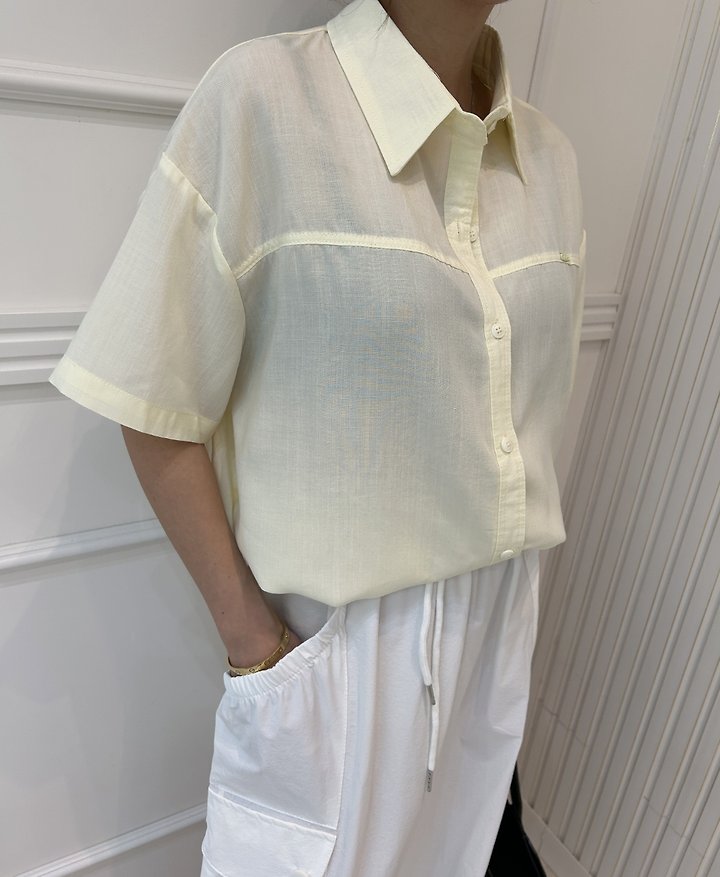 Pearls room - Korean Women Fashion - #momslook - String Linen Shirt - 5