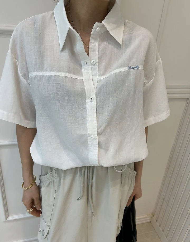 Pearls room - Korean Women Fashion - #momslook - String Linen Shirt - 7