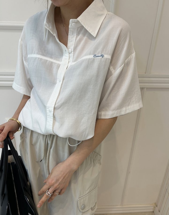 Pearls room - Korean Women Fashion - #momslook - String Linen Shirt - 9