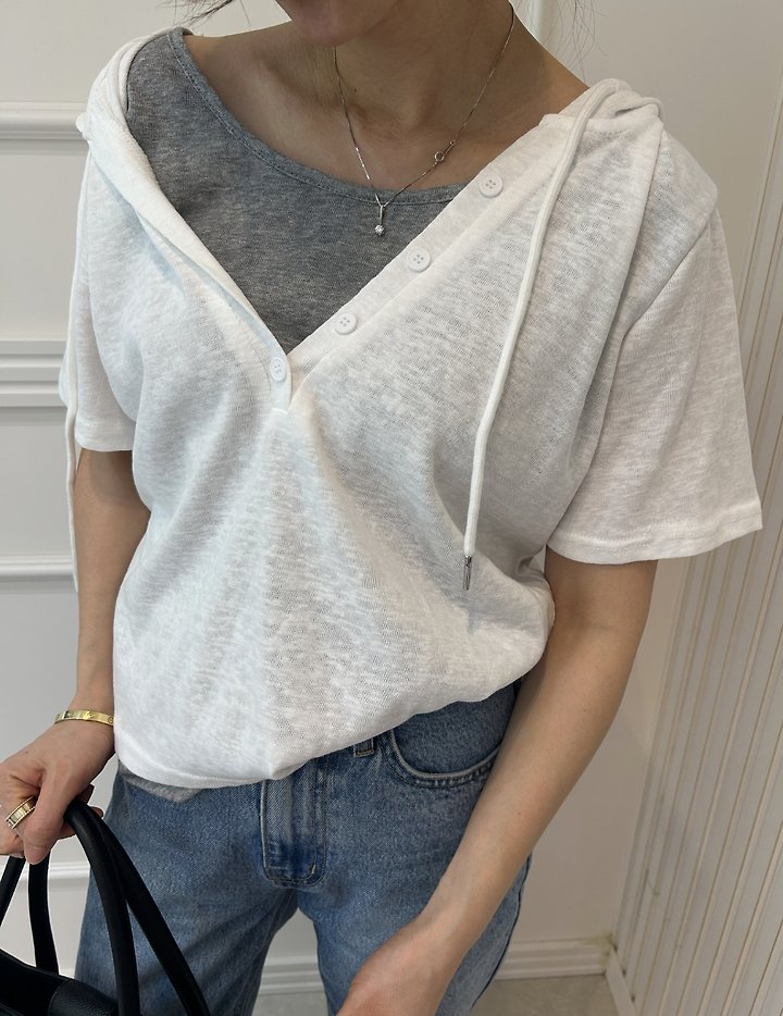 Pearls room - Korean Women Fashion - #pursuepretty - Layered V-Neck Hoodie - 8