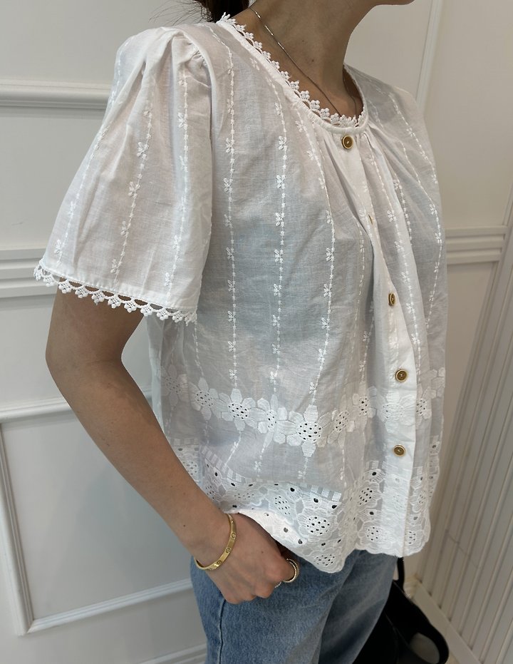 Pearls room - Korean Women Fashion - #pursuepretty - Punching Lace Blouse - 4