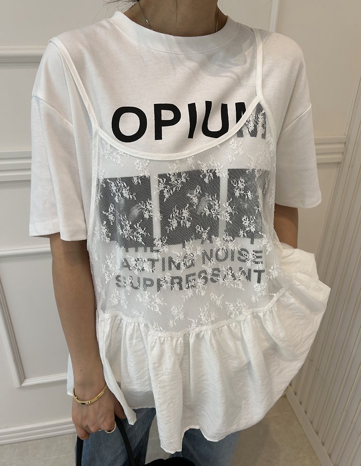 Pearls room - Korean Women Fashion - #restrostyle - Lace Sleeveless Tee Set - 2