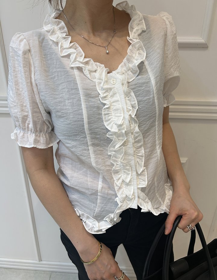 Pearls room - Korean Women Fashion - #shopsmall - Gobchang Frill Blouse - 8