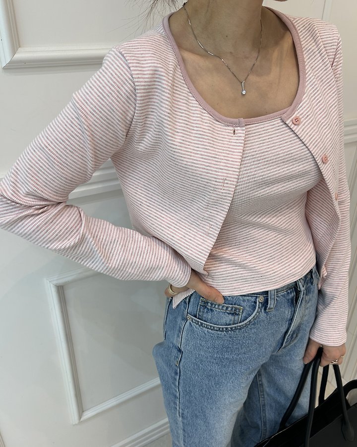 Pearls room - Korean Women Fashion - #shopsmall - Ribbed Stripe Set - 5