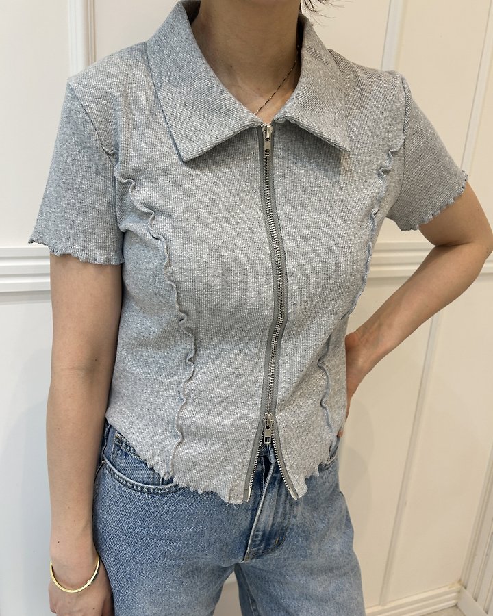 Pearls room - Korean Women Fashion - #shopsmall - Two-Way Zip Collar Tee - 4