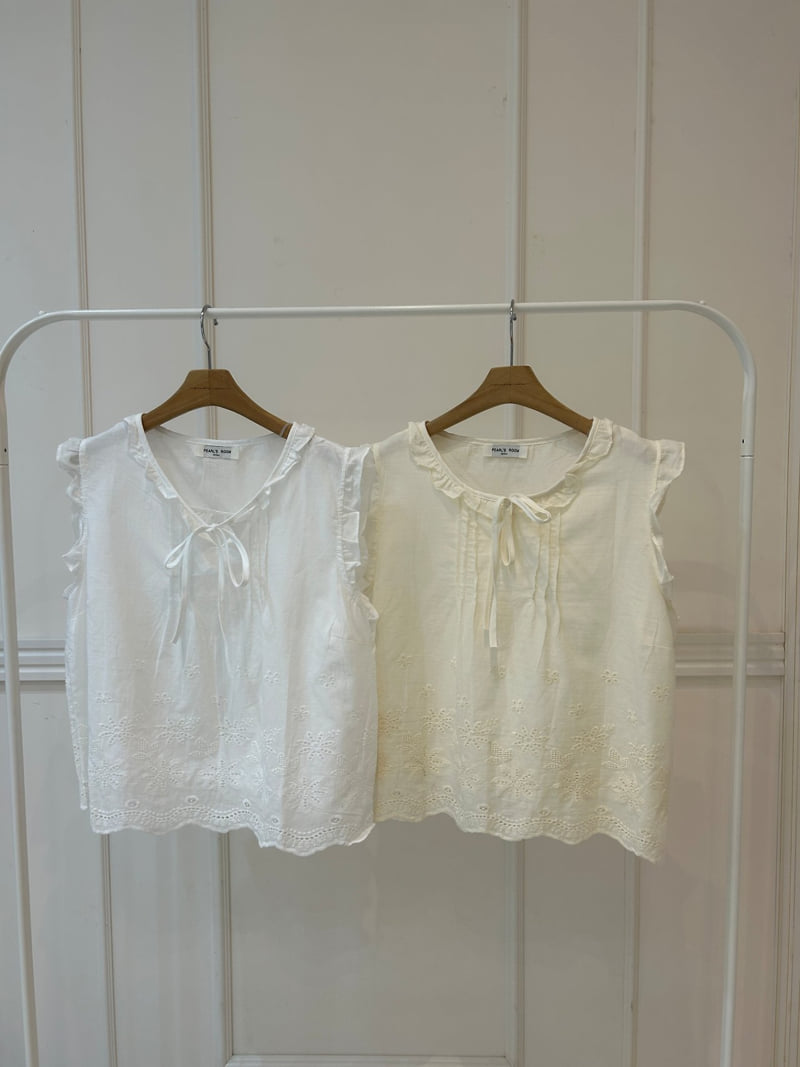 Pearls room - Korean Women Fashion - #thelittlethings - Embroidered Pintuck Sleeveless Blouse