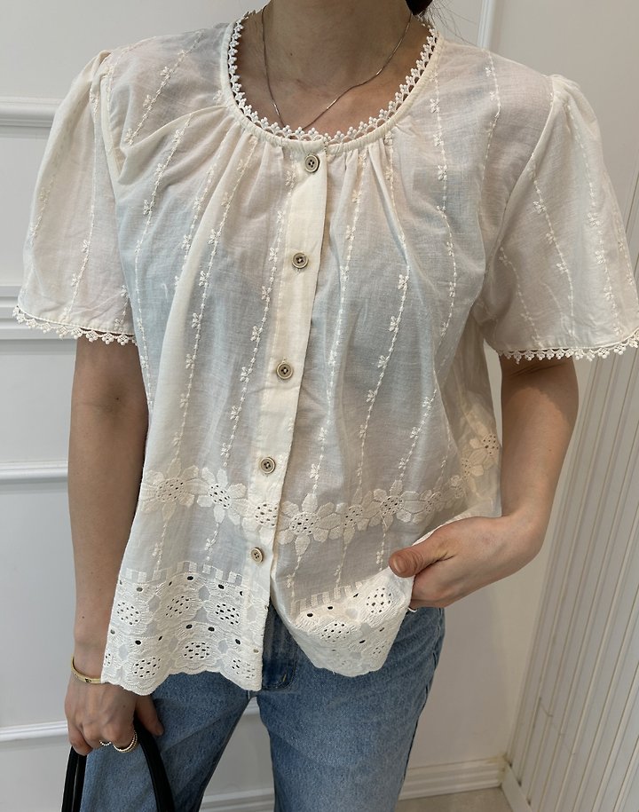 Pearls room - Korean Women Fashion - #thelittlethings - Punching Lace Blouse - 8