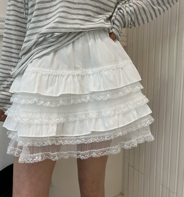 Pearls room - Korean Women Fashion - #thatsdarling - Lace Tiered Skirt - 4