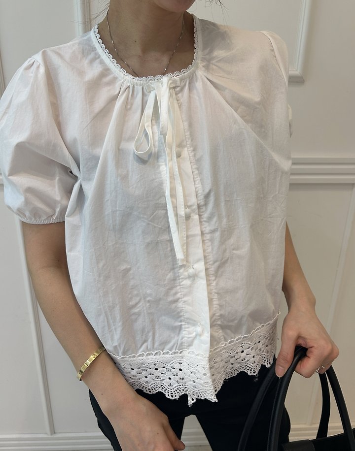Pearls room - Korean Women Fashion - #vintageinspired - Blanc Blouse - 9