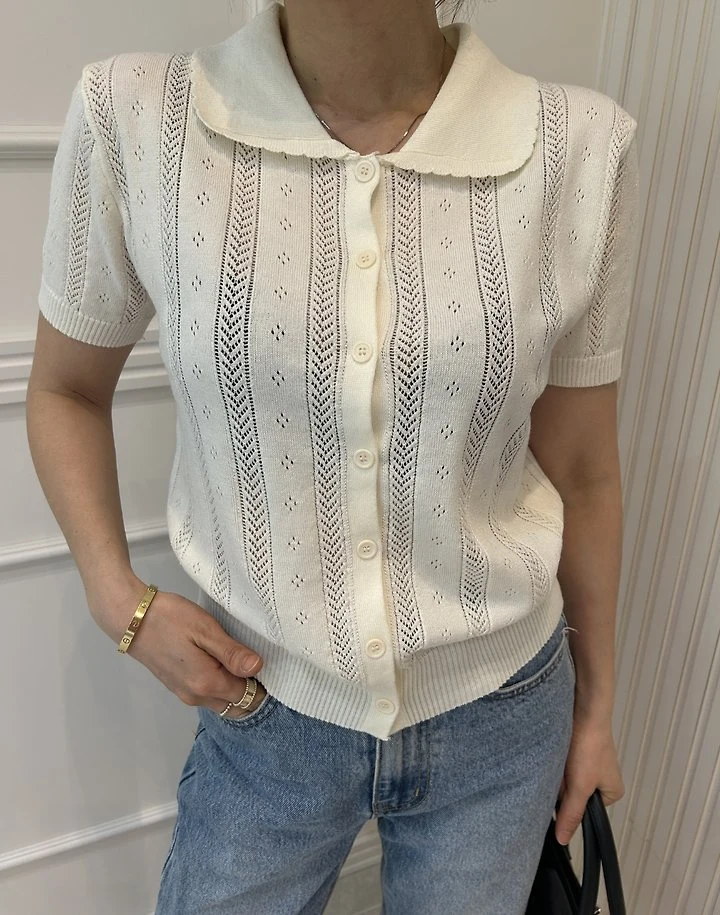 Pearls room - Korean Women Fashion - #vintageinspired - Scallop Collar Knit - 7