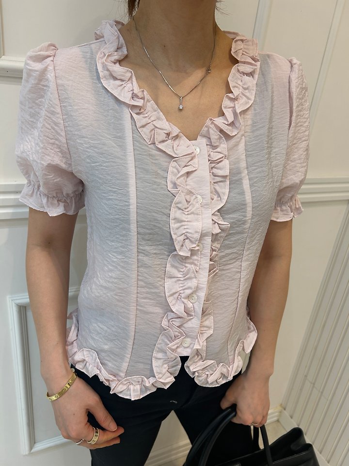Pearls room - Korean Women Fashion - #vintageinspired - Gobchang Frill Blouse - 3