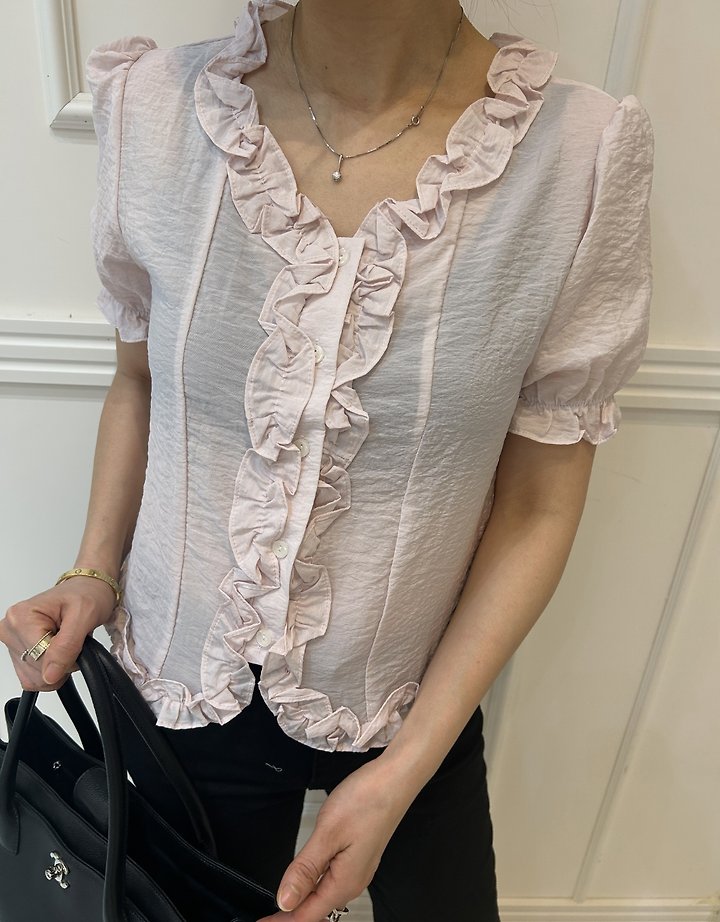 Pearls room - Korean Women Fashion - #vintageinspired - Gobchang Frill Blouse - 4