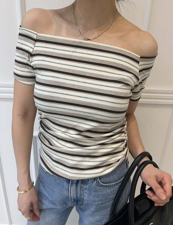 Pearls room - Korean Women Fashion - #womensfashion - Striped Boat Neck Tee - 10