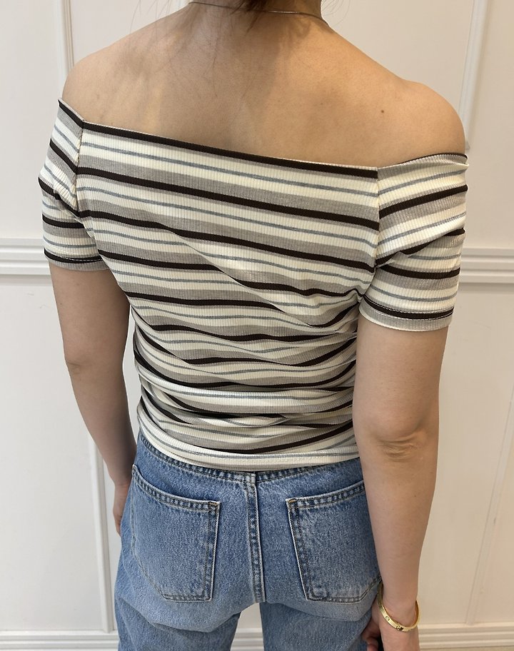 Pearls room - Korean Women Fashion - #womensfashion - Striped Boat Neck Tee - 12