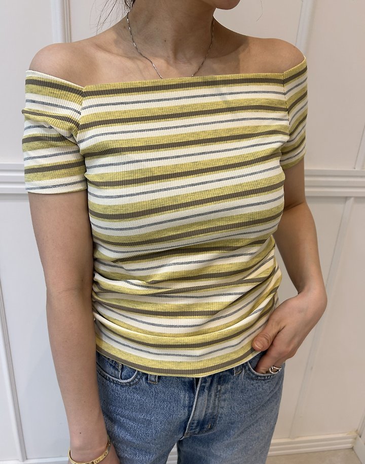 Pearls room - Korean Women Fashion - #womensfashion - Striped Boat Neck Tee - 2
