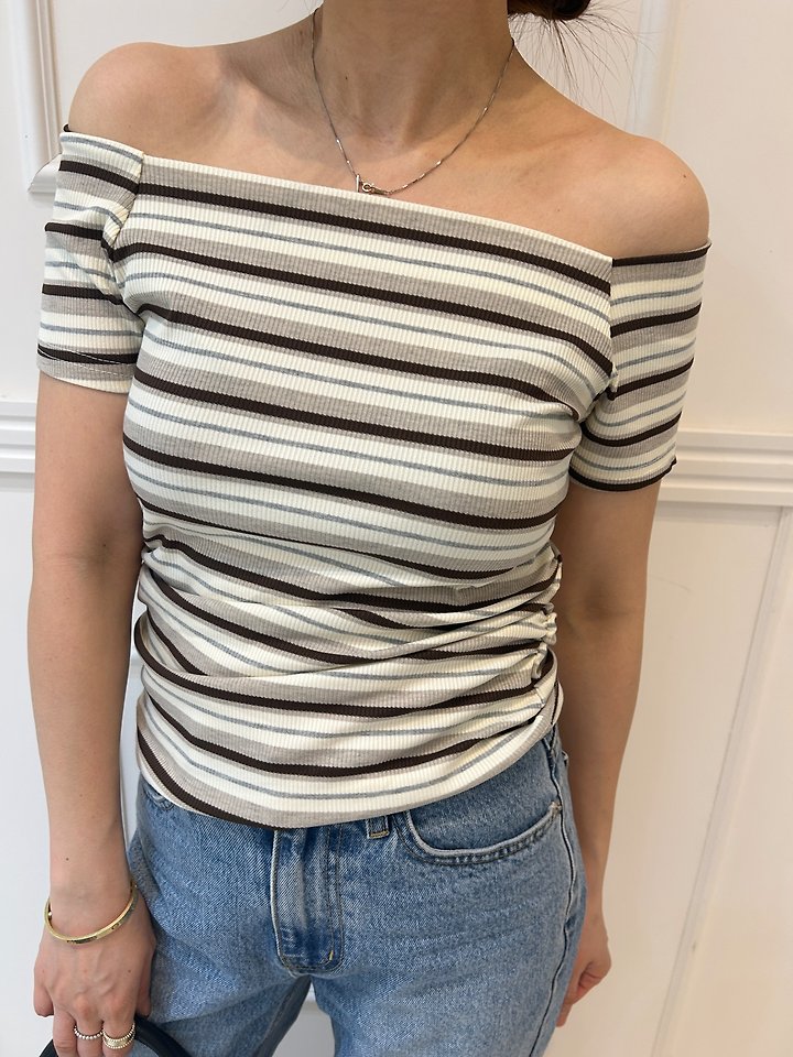 Pearls room - Korean Women Fashion - #womensfashion - Striped Boat Neck Tee - 8