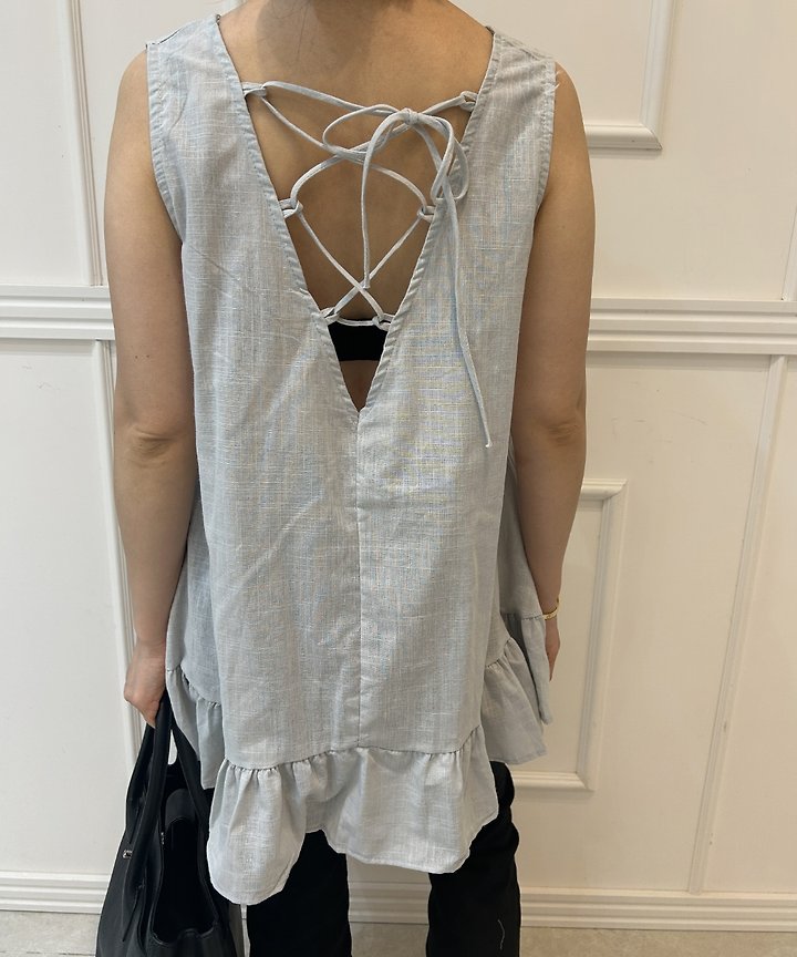 Pearls room - Korean Women Fashion - #womensfashion - Back String Frill Sleeveless Blouse - 5