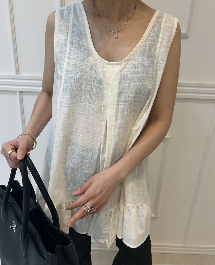 Pearls room - Korean Women Fashion - #womensfashion - Back String Frill Sleeveless Blouse - 7